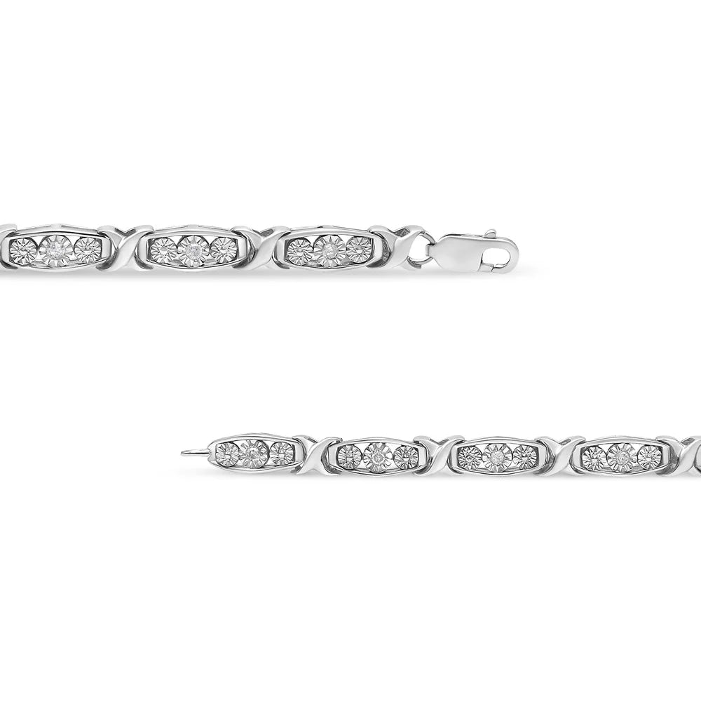 .925 Sterling Silver 1/10 Cttw Diamond Miracle Set 3 Stone Link Bracelet (I-J Color, I2-I3 premium) - 7.25" Inches