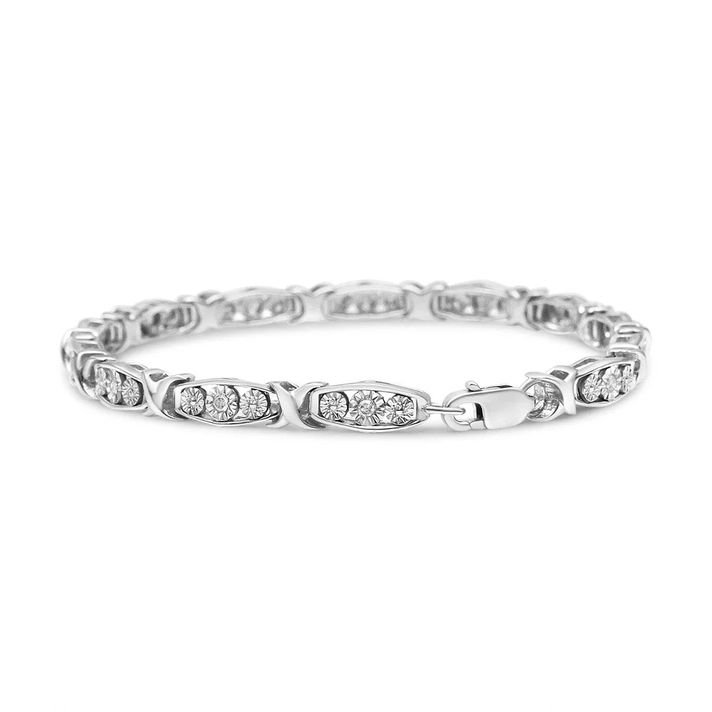 .925 Sterling Silver 1/10 Cttw Diamond Miracle Set 3 Stone Link Bracelet (I-J Color, I2-I3 premium) - 7.25" Inches